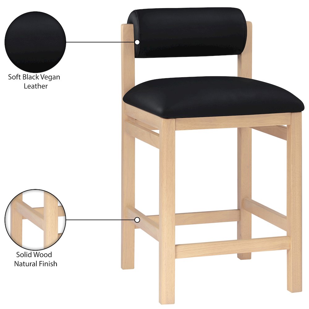 Roundhill Black Vegan Leather Upholstered Counter Stool