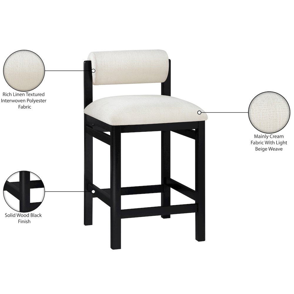 Roundhill Cream Linen Textured Fabric Upholstered Counter Stool