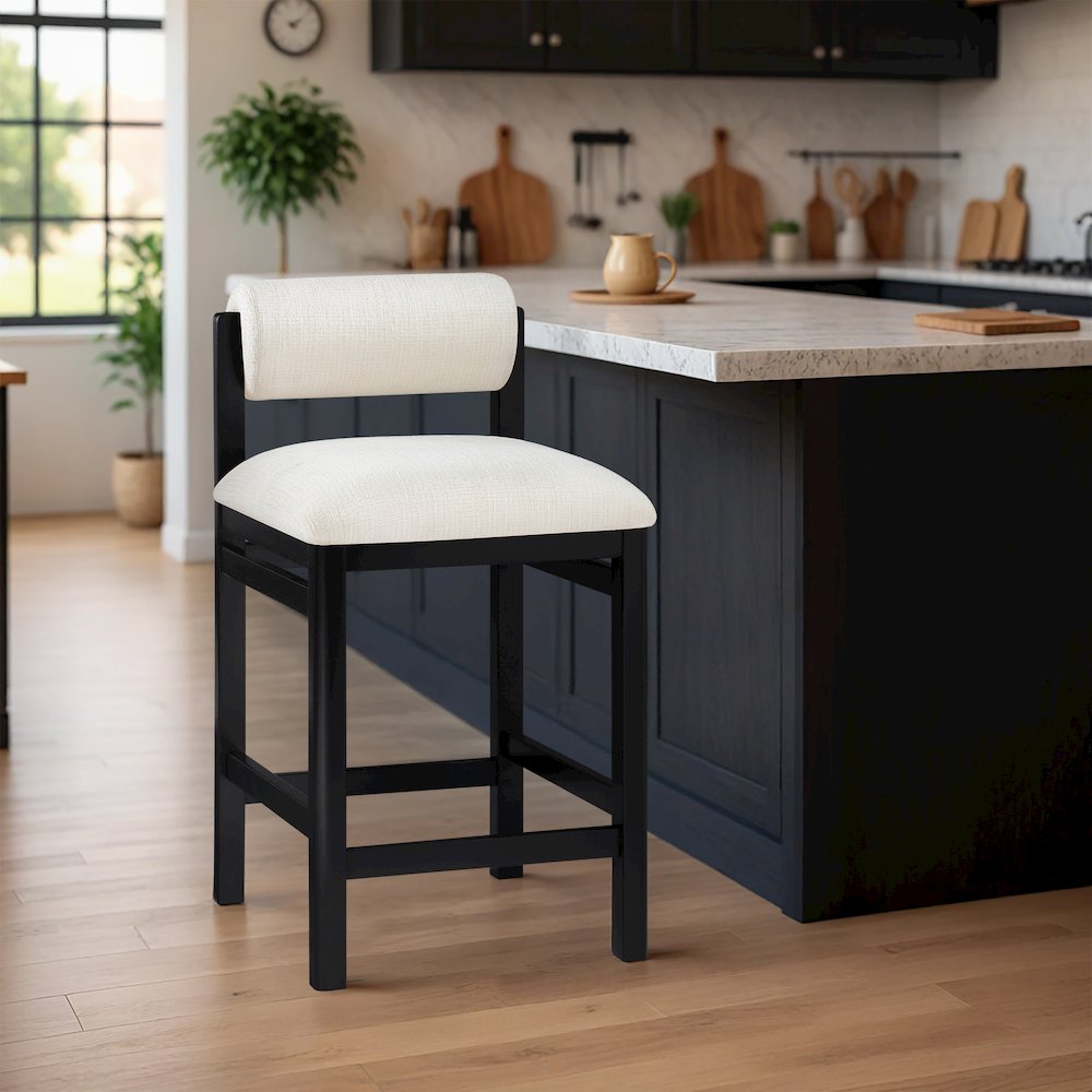 Roundhill Cream Linen Textured Fabric Upholstered Counter Stool