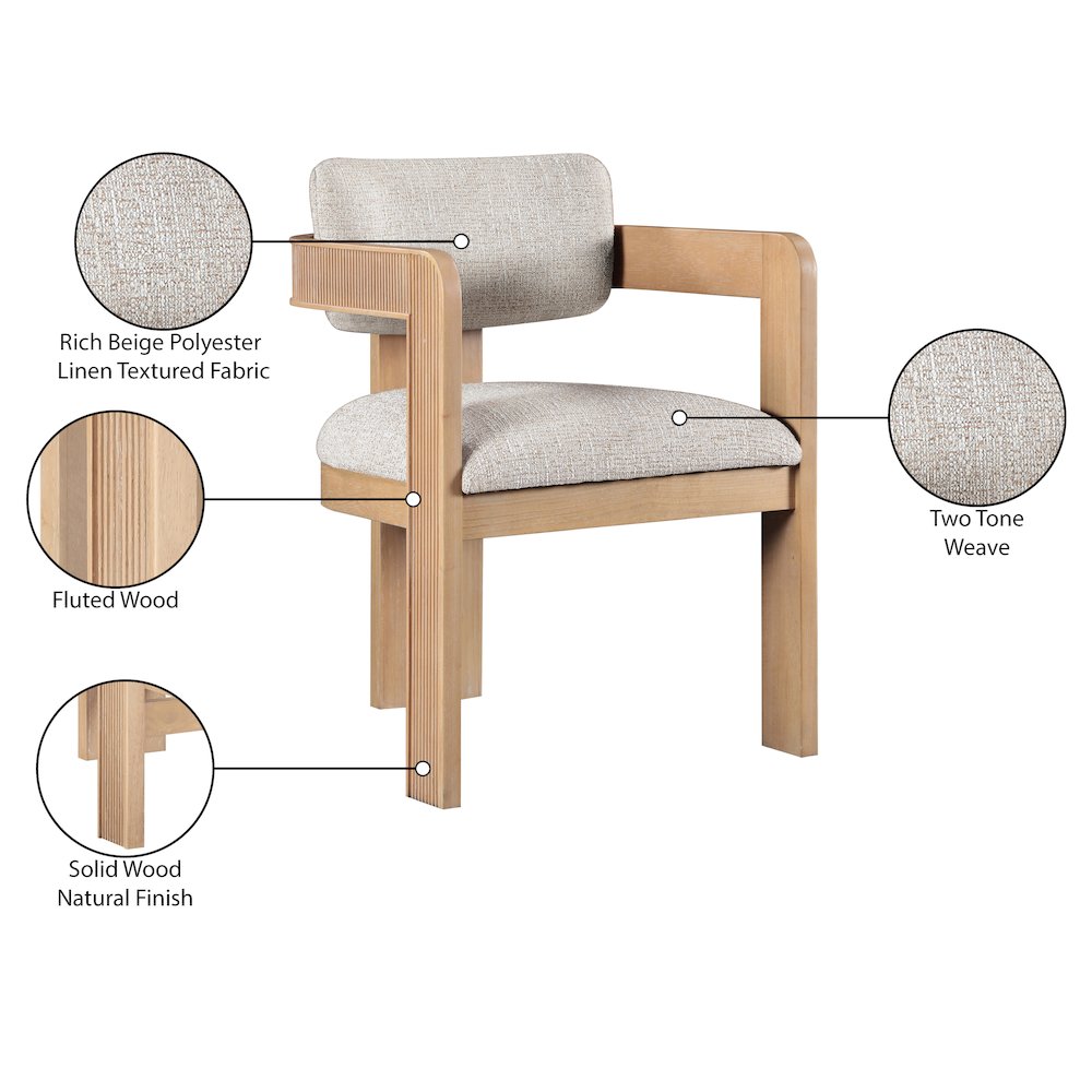 Sacha Beige Linen Textured Fabric Upholstered Dining Chair, Set of 2