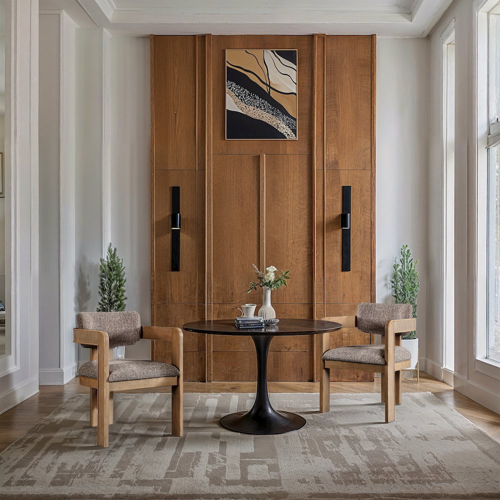 Sacha Brown Linen Textured Fabric Dining Chair, Set of 2