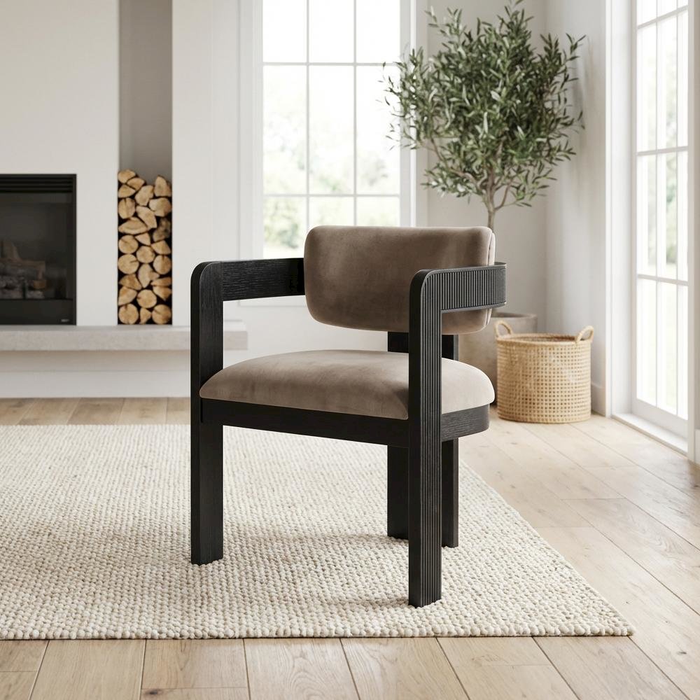 Black Velvet Dining Chairs Set of 2 with Armrests and Art Deco Style