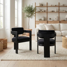 Black Velvet Dining Chairs Set of 2 with Art Deco Design and Armrests