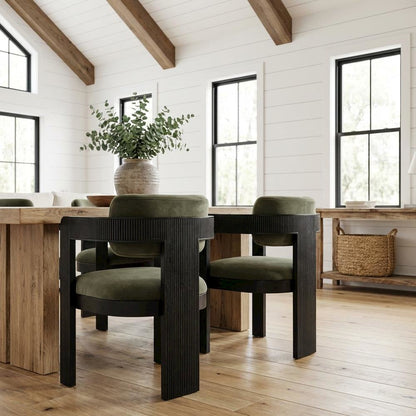 Black Velvet Dining Chairs Set of 2 with Armrests and Art Deco Design