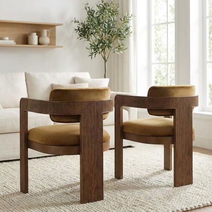 Brown Velvet Dining Chairs Set of 2 with Armrests and Durable Frame