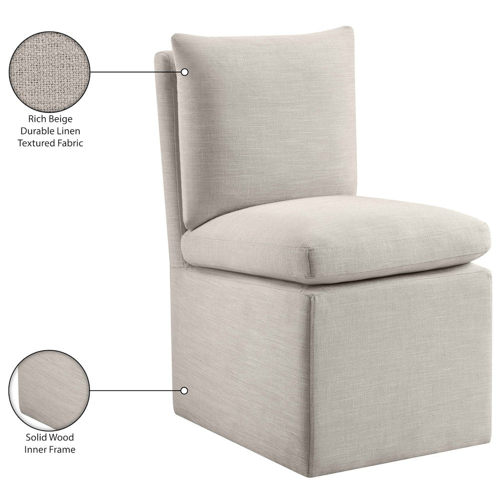 Nelori Beige Linen Textured Performance Fabric Dining Chair, Set of 2
