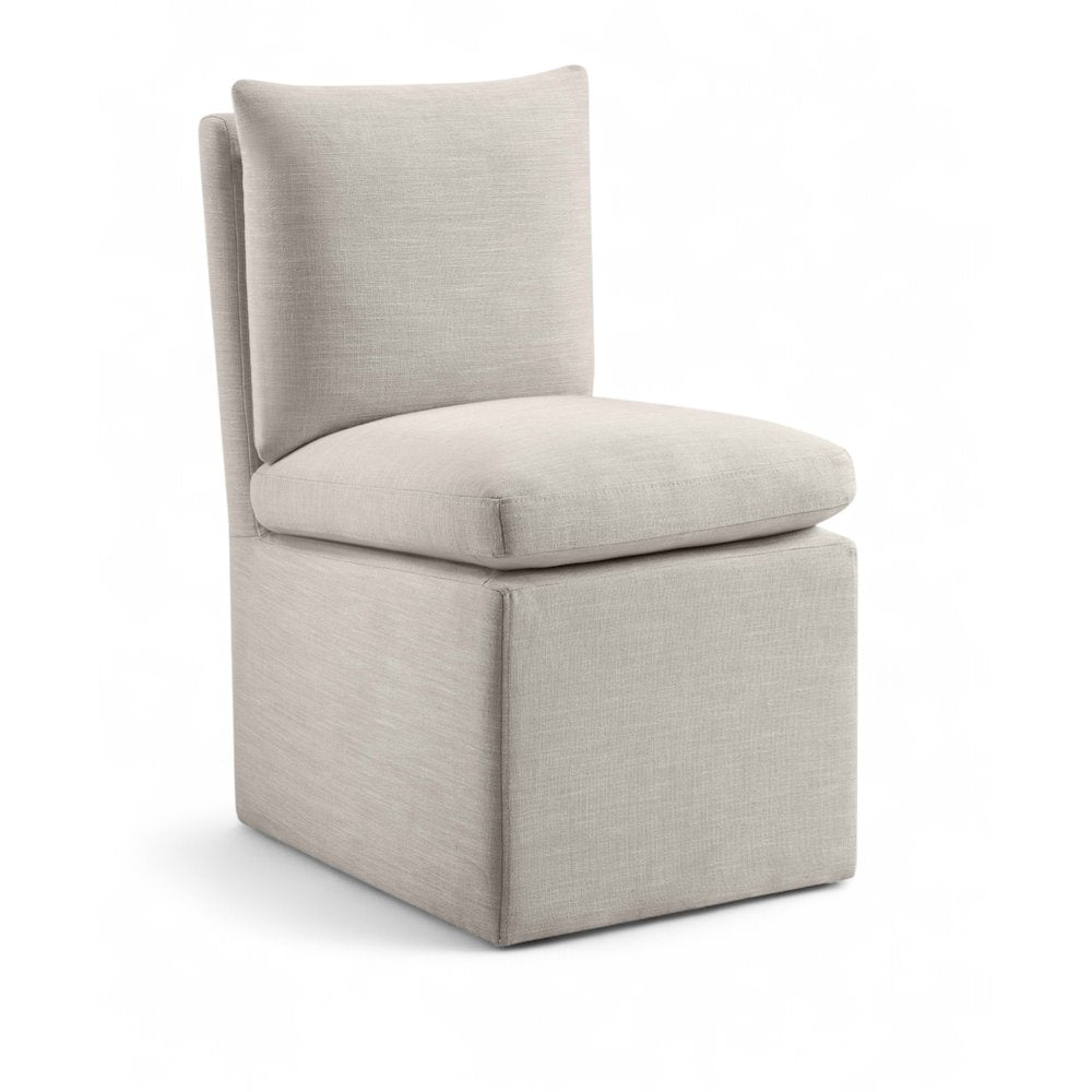 Nelori Beige Linen Textured Performance Fabric Dining Chair, Set of 2