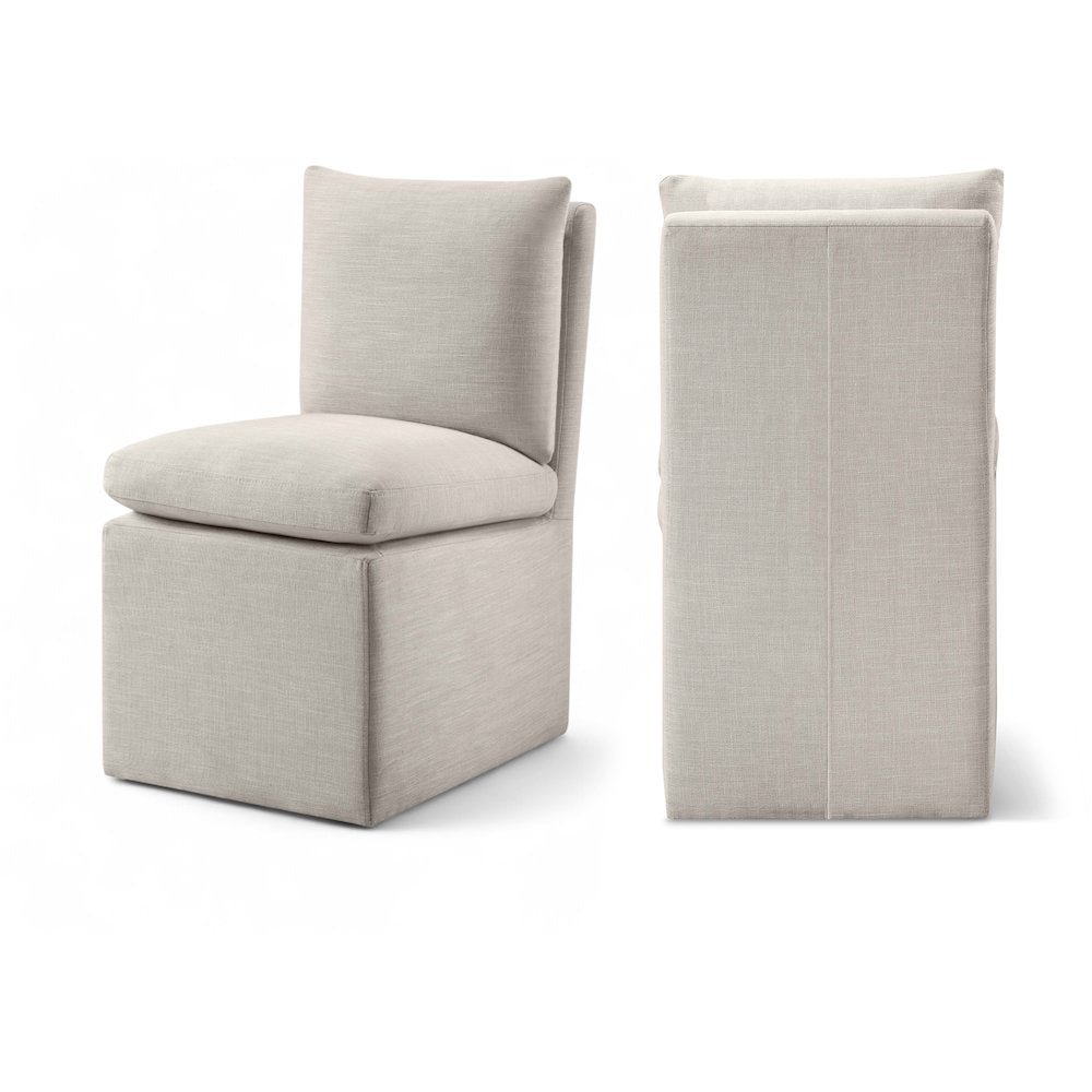 Nelori Beige Linen Textured Performance Fabric Dining Chair, Set of 2