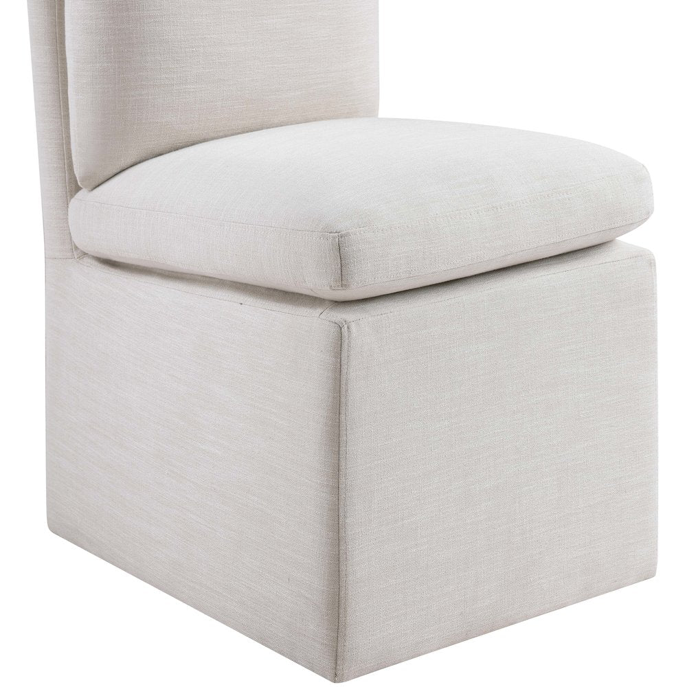 Nelori Cream Linen Textured Performance Fabric Dining Chair, Set of 2
