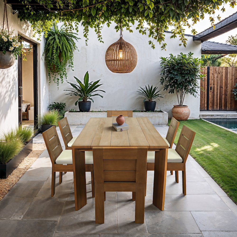 Mirella 78.75" Natural Teak Wood Outdoor Patio Dining Table