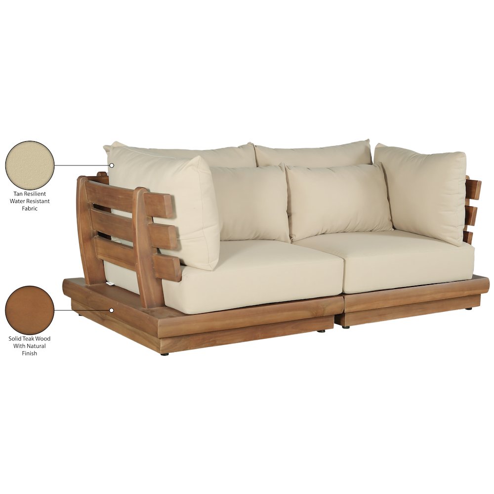 Mirella 76" Tan Water Resistant Fabric 2pc Patio Loveseat