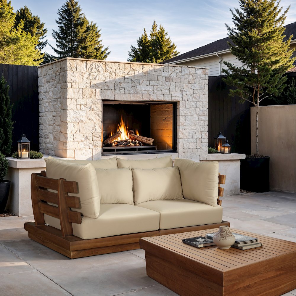 Mirella 76" Tan Water Resistant Fabric 2pc Patio Loveseat