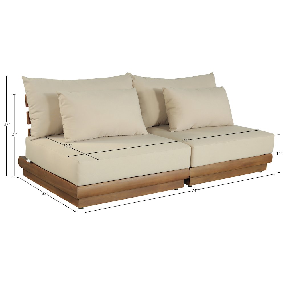 Mirella 74" Tan Water Resistant Fabric 2pc Patio Loveseat