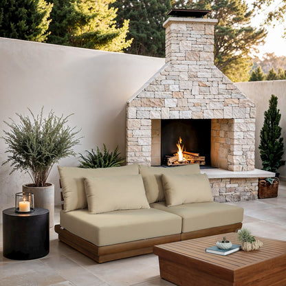 Mirella 74" Tan Water Resistant Fabric 2pc Patio Loveseat
