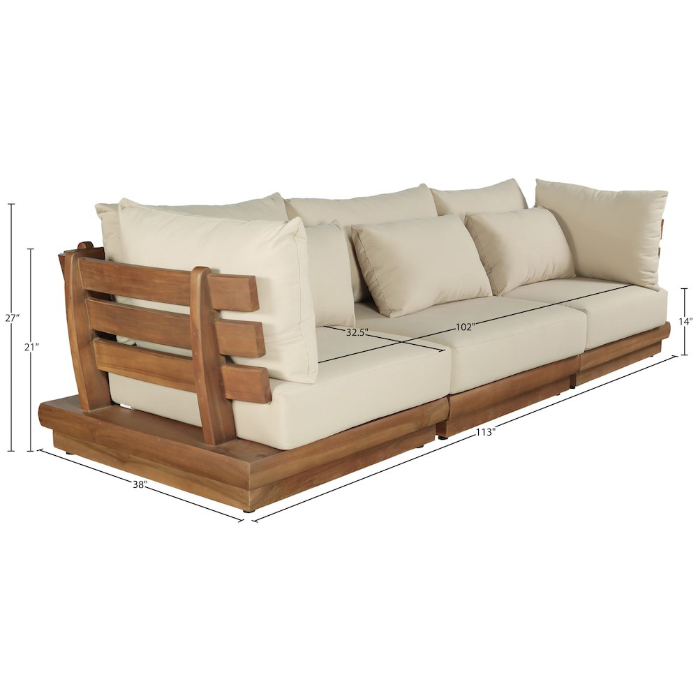 Mirella 113" Tan Water Resistant Fabric 3pc Patio Sofa