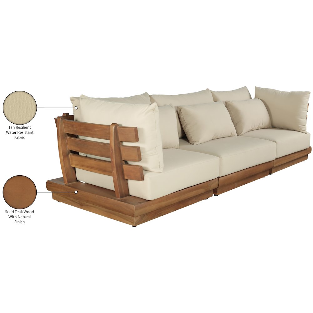 Mirella 113" Tan Water Resistant Fabric 3pc Patio Sofa