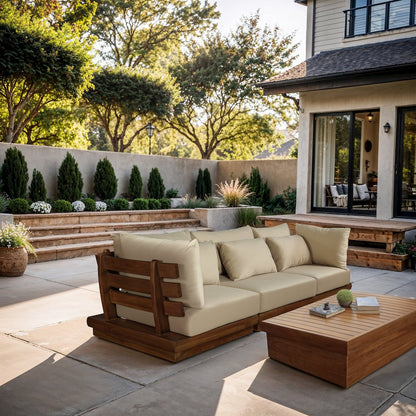 Mirella 113" Tan Water Resistant Fabric 3pc Patio Sofa