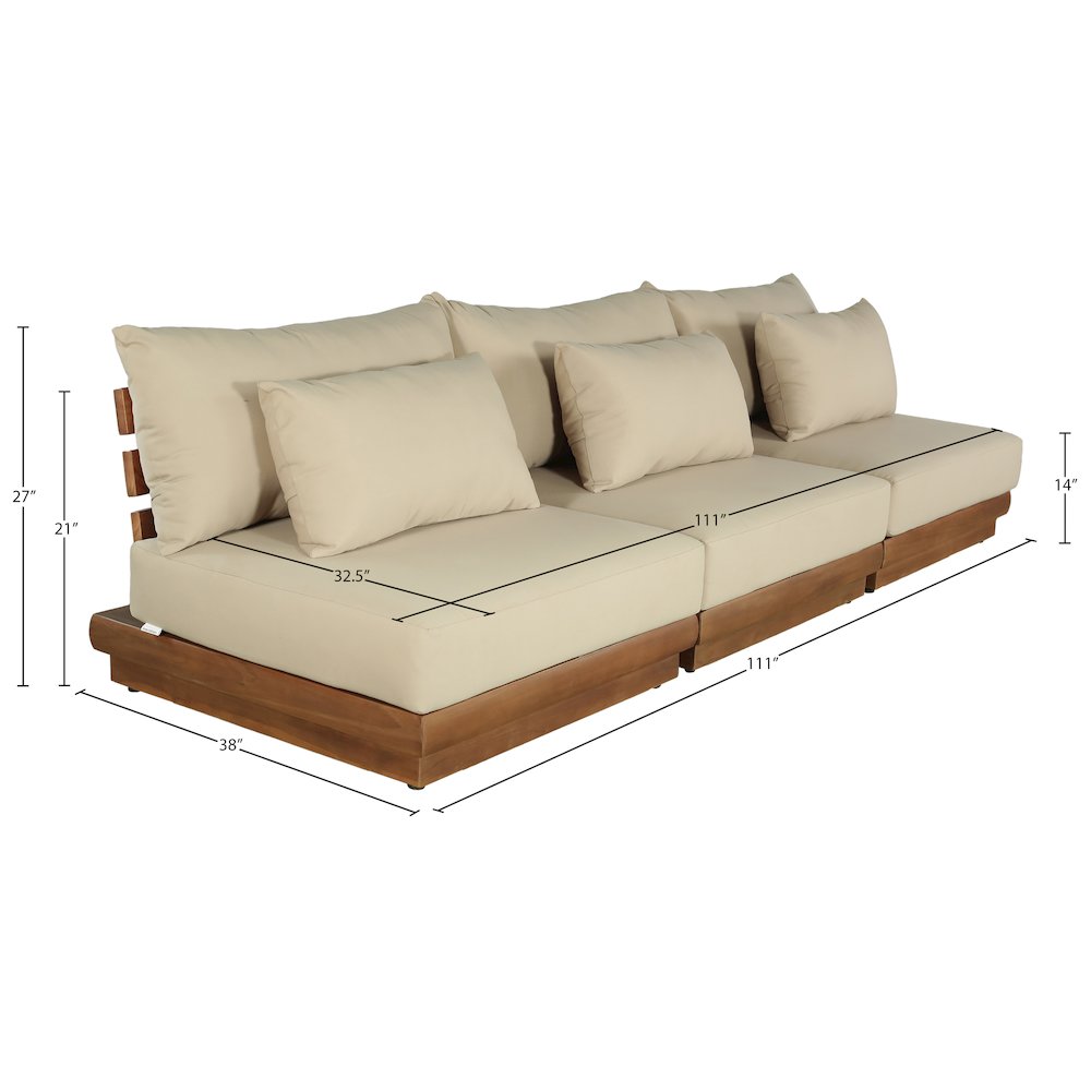Mirella 111" Tan Water Resistant Fabric 3pc Patio Sofa