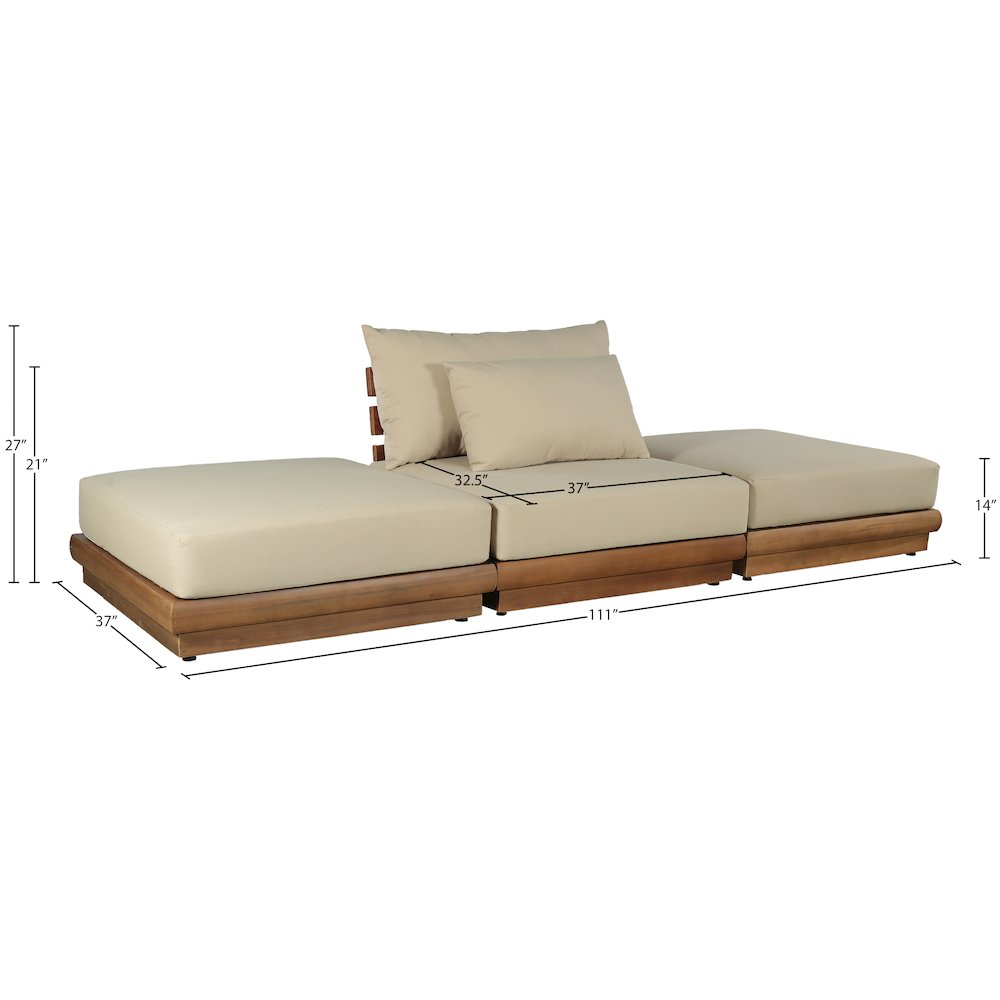 Mirella 111" Tan Water Resistant Fabric 3pc Patio Sofa