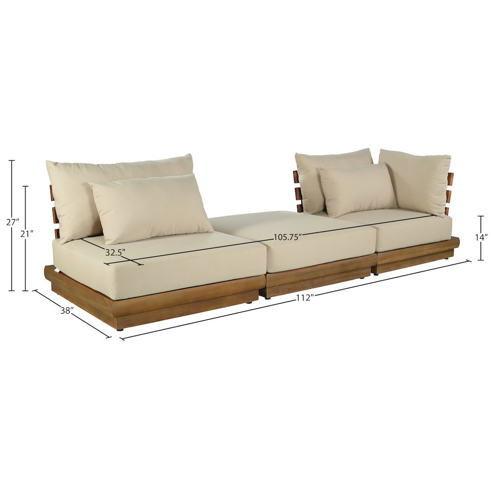 Mirella 112" Tan Water Resistant Fabric 3pc Patio Sofa