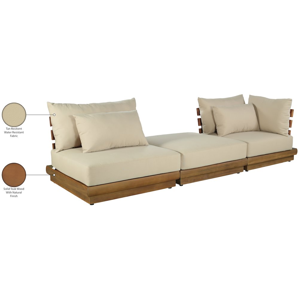Mirella 112" Tan Water Resistant Fabric 3pc Patio Sofa