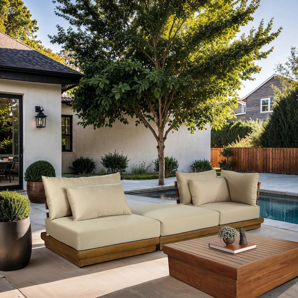 Mirella 112" Tan Water Resistant Fabric 3pc Patio Sofa