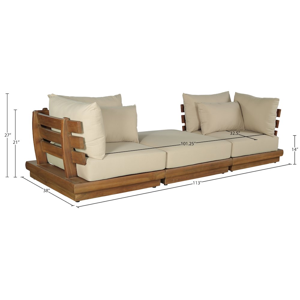 Mirella 113" Tan Water Resistant Fabric 3pc Patio Sofa