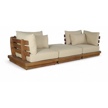 Mirella 113" Tan Water Resistant Fabric 3pc Patio Sofa