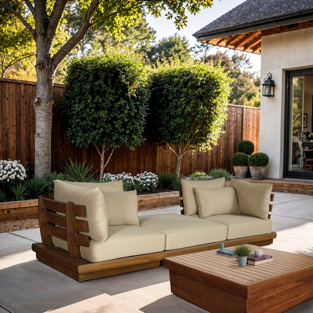 Mirella 113" Tan Water Resistant Fabric 3pc Patio Sofa
