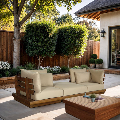 Mirella 113" Tan Water Resistant Fabric 3pc Patio Sofa