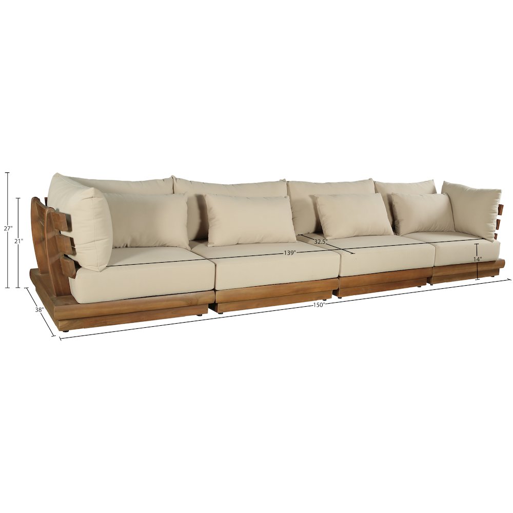 Mirella 150" Tan Water Resistant Fabric 4pc Patio Sofa