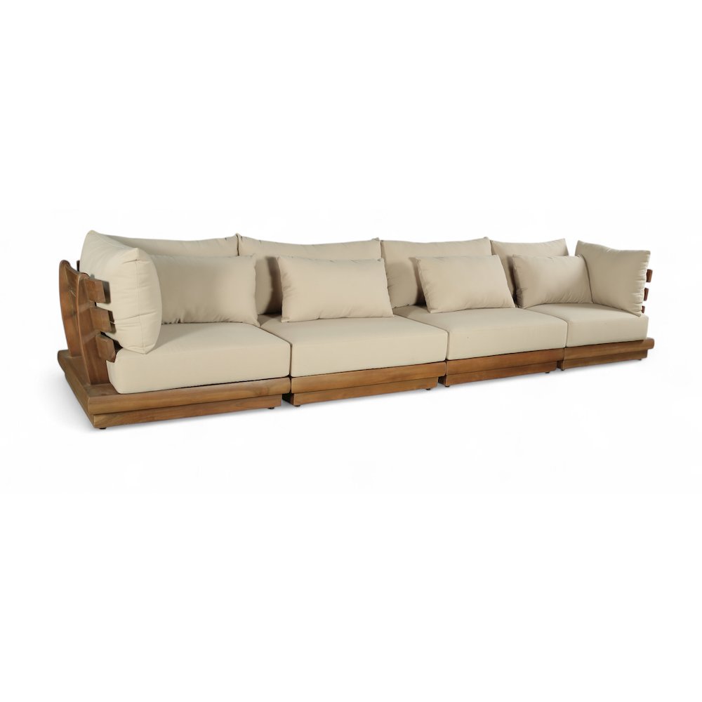 Mirella 150" Tan Water Resistant Fabric 4pc Patio Sofa