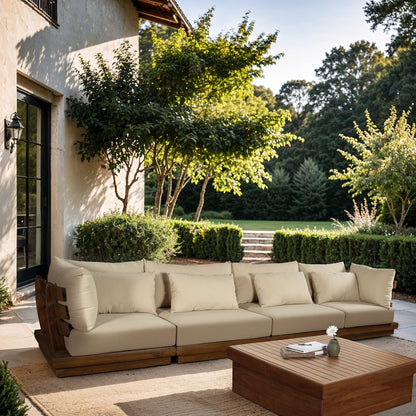 Mirella 150" Tan Water Resistant Fabric 4pc Patio Sofa