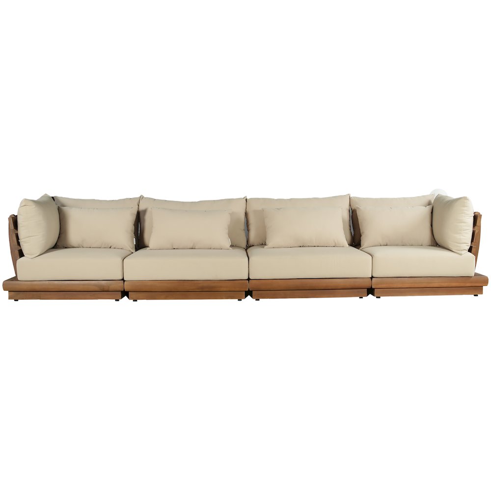 Mirella 150" Tan Water Resistant Fabric 4pc Patio Sofa
