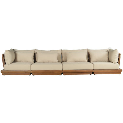 Mirella 150" Tan Water Resistant Fabric 4pc Patio Sofa
