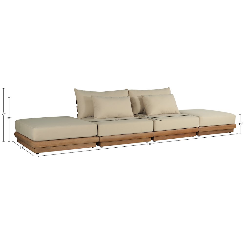 Mirella 148" Tan Water Resistant Fabric 4pc Patio Sofa
