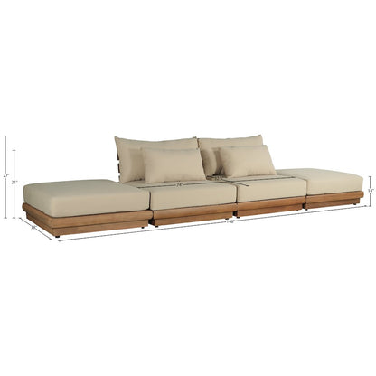 Mirella 148" Tan Water Resistant Fabric 4pc Patio Sofa