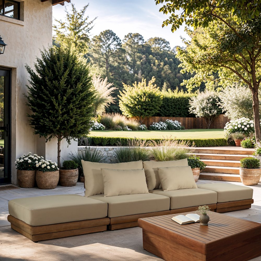Mirella 148" Tan Water Resistant Fabric 4pc Patio Sofa