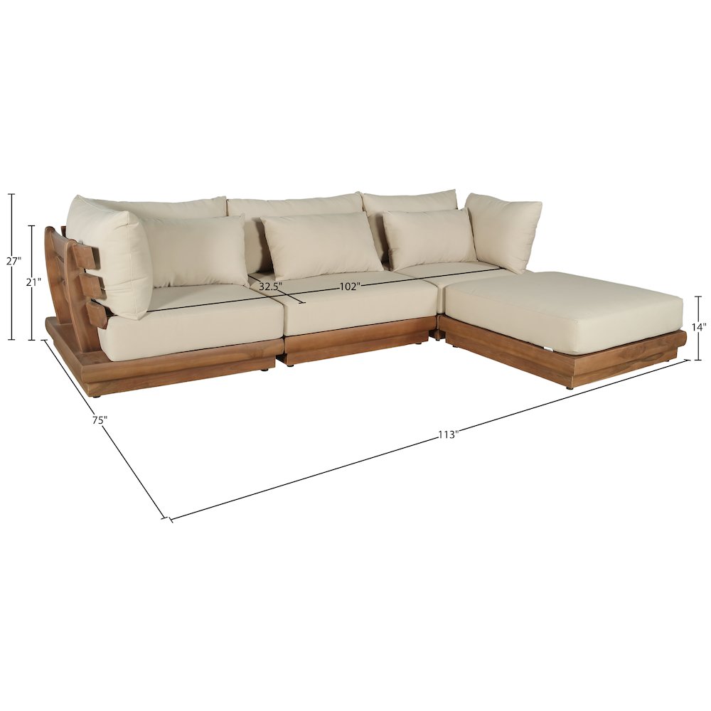 Mirella 113" Tan Water Resistant Fabric 4pc Patio Sectional