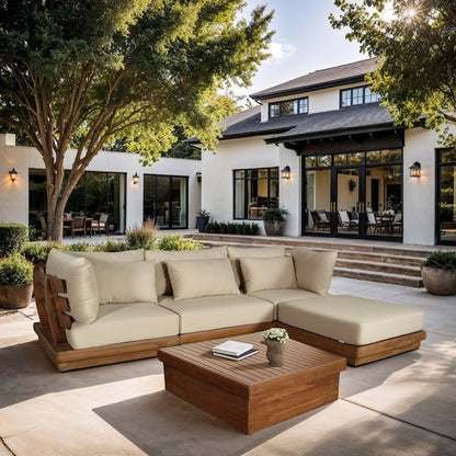 Mirella 113" Tan Water Resistant Fabric 4pc Patio Sectional