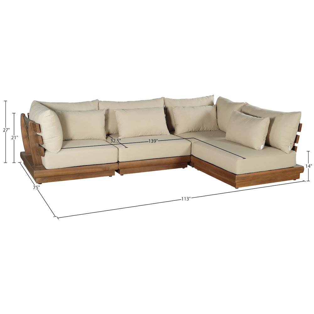 Mirella 113" Tan Water Resistant Fabric 4pc Patio Sectional