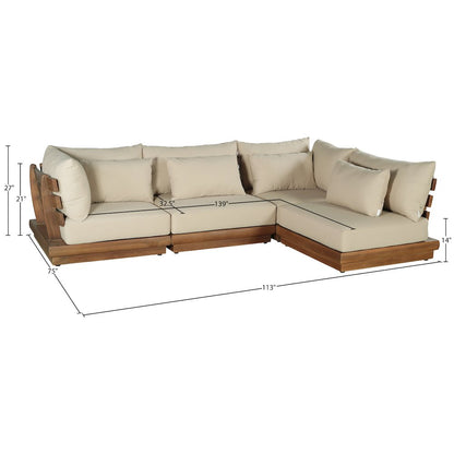 Mirella 113" Tan Water Resistant Fabric 4pc Patio Sectional