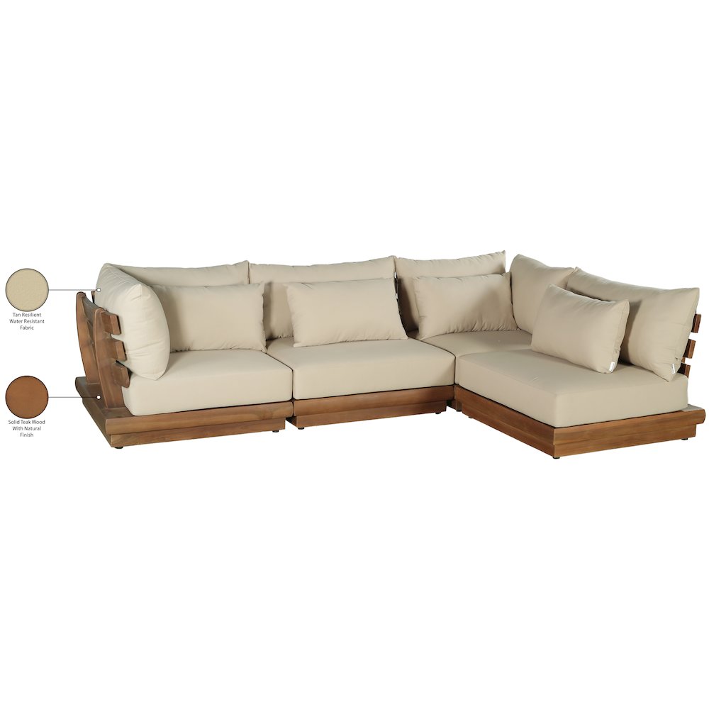 Mirella 113" Tan Water Resistant Fabric 4pc Patio Sectional