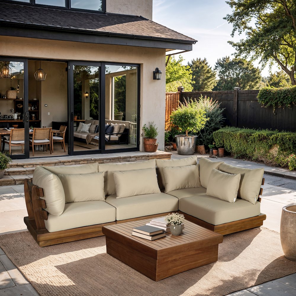 Mirella 113" Tan Water Resistant Fabric 4pc Patio Sectional