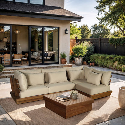 Mirella 113" Tan Water Resistant Fabric 4pc Patio Sectional