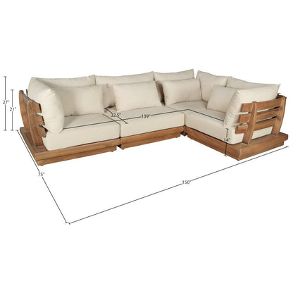 Mirella 113" Tan Water Resistant Fabric 4pc Patio Sectional
