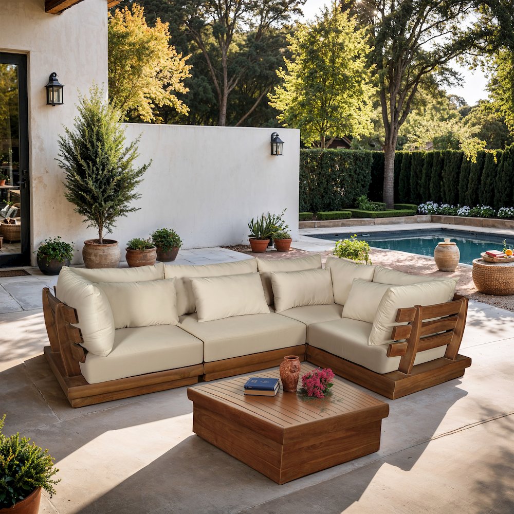 Mirella 113" Tan Water Resistant Fabric 4pc Patio Sectional