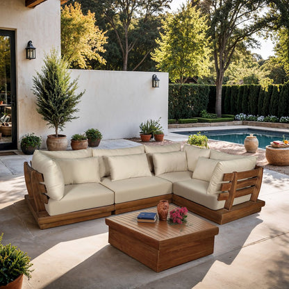 Mirella 113" Tan Water Resistant Fabric 4pc Patio Sectional