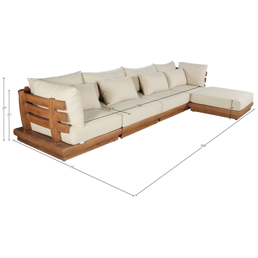 Mirella 150" Tan Water Resistant Fabric 5pc Patio Sectional