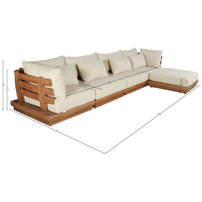 Mirella 150" Tan Water Resistant Fabric 5pc Patio Sectional
